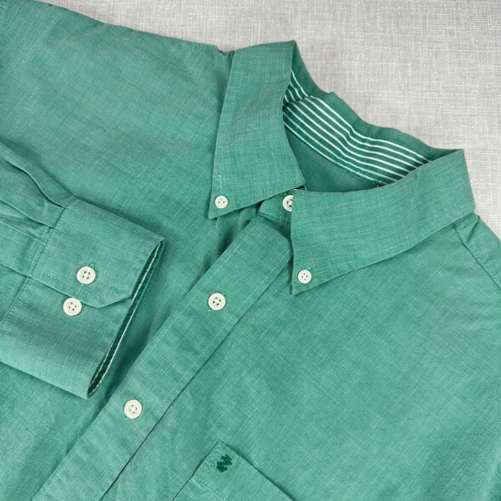 Izod Button Down Shirt Mens XL Green Cotton Long Sleeve‎ Pocket Preppy Classic